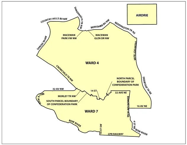 A Calgary Catholic School District map shows the areas represented by Maria-Teresa (MT) Vecchio-Romano, including wards 4, 7 and Airdrie. Map / Calgary Catholic School District