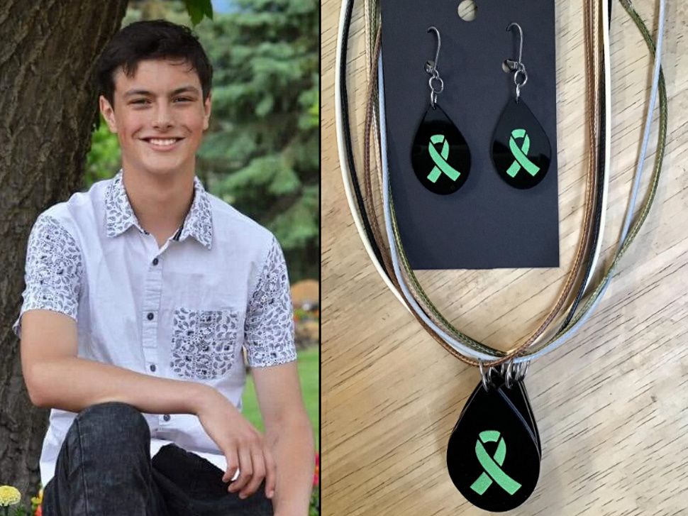 Kailer Rogal (left) Mike Rogal's green ribbon jewelry (right)