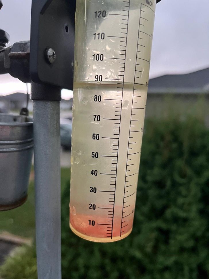 Rain gauge at Chrysler Gate, Steinbach, as of Tuesday 7 a.m.