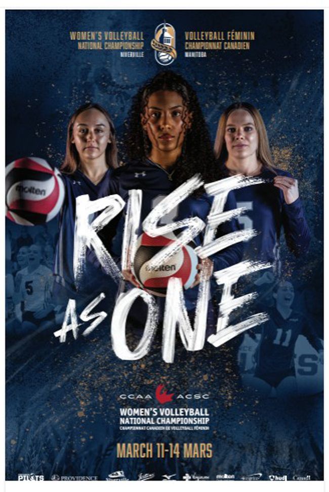 CCAA 2026 National Women's Volleyball Championship tournament poster, created by Chris Koop and tournament volunteers.