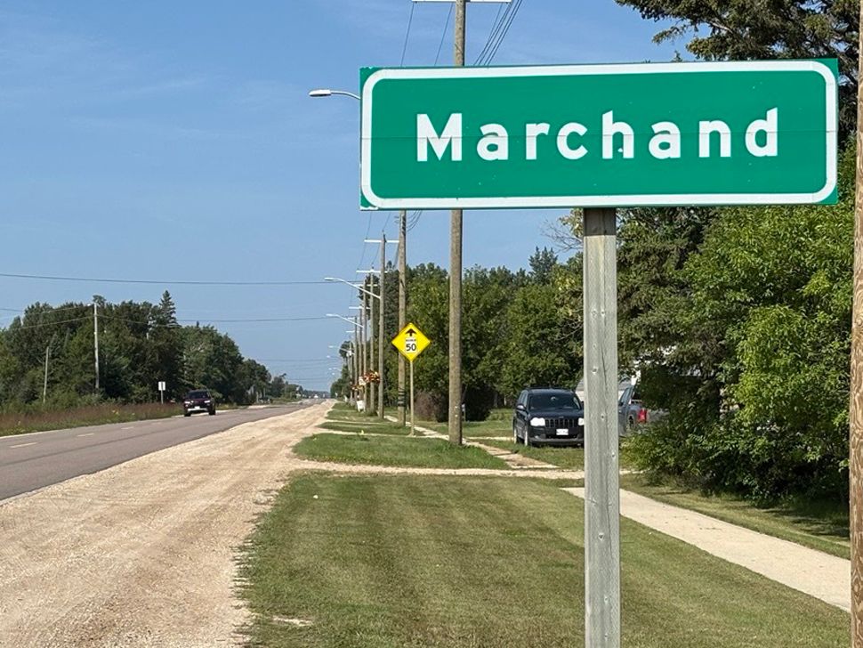East end of Marchand with the lower speed limit sign of 50km, west of the Marchand sign. (August 2026)