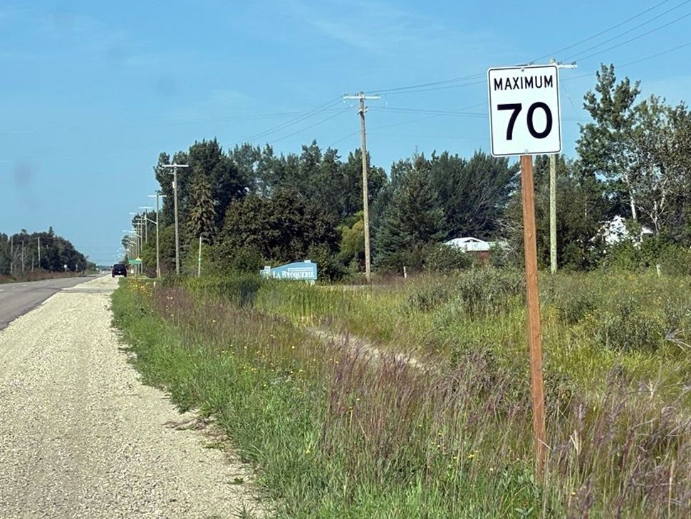 70km speed limit sign has now been moved east of the 210 and 48E interesting, east of Marchand. (Aug 2026)