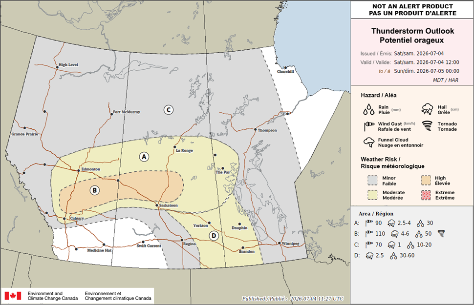 Severe storm risk building from central Alberta into west-central ...