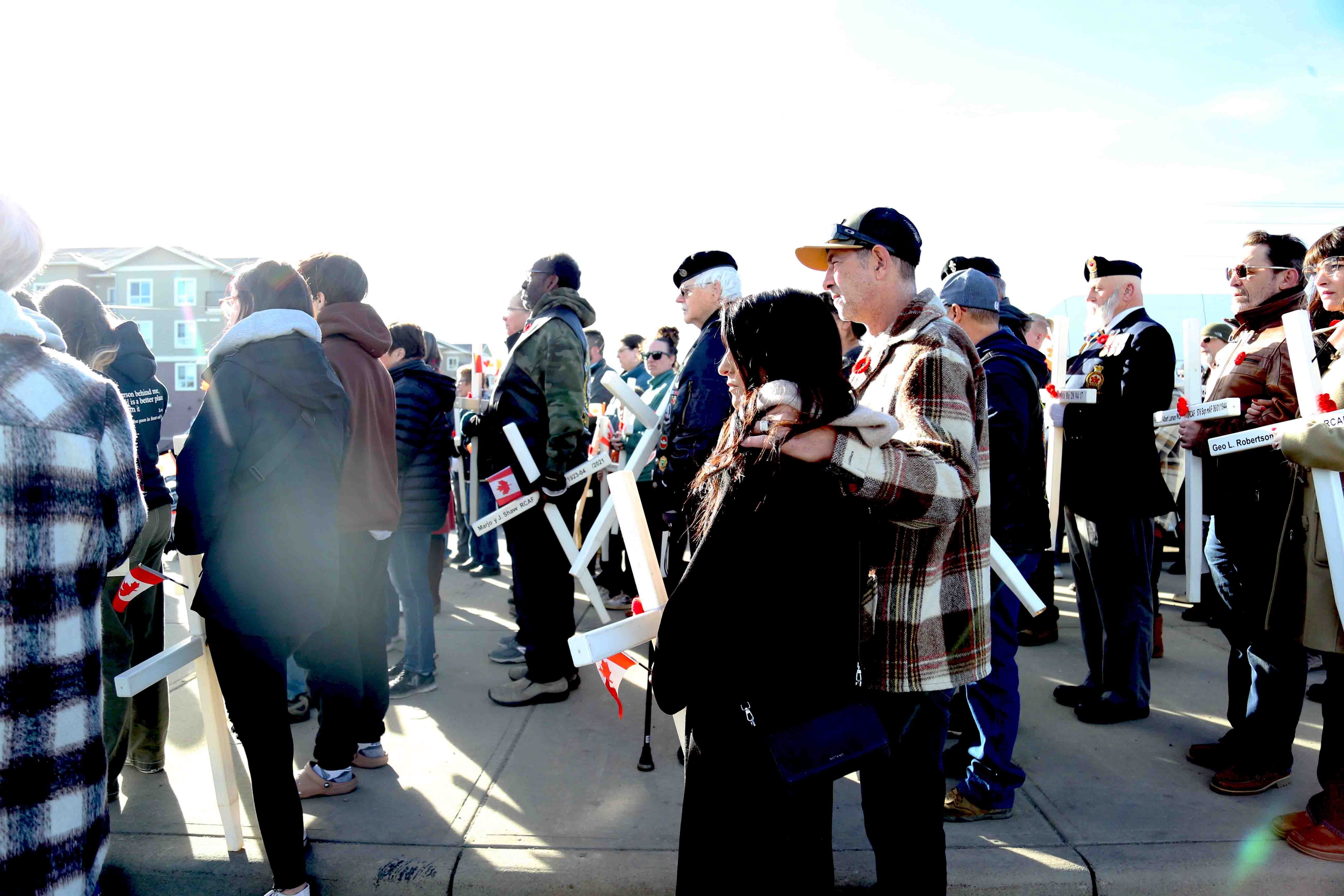 On Saturday, Airdronians joined the annual Memorial Cross Ceremony on Veterans Boulevard and placed crosses in memory of veterans. The event began with a convoy of motorcycles driving through the city and eventually stopping on Veterans Boulevard. (Photo by Anna Ferensovich)