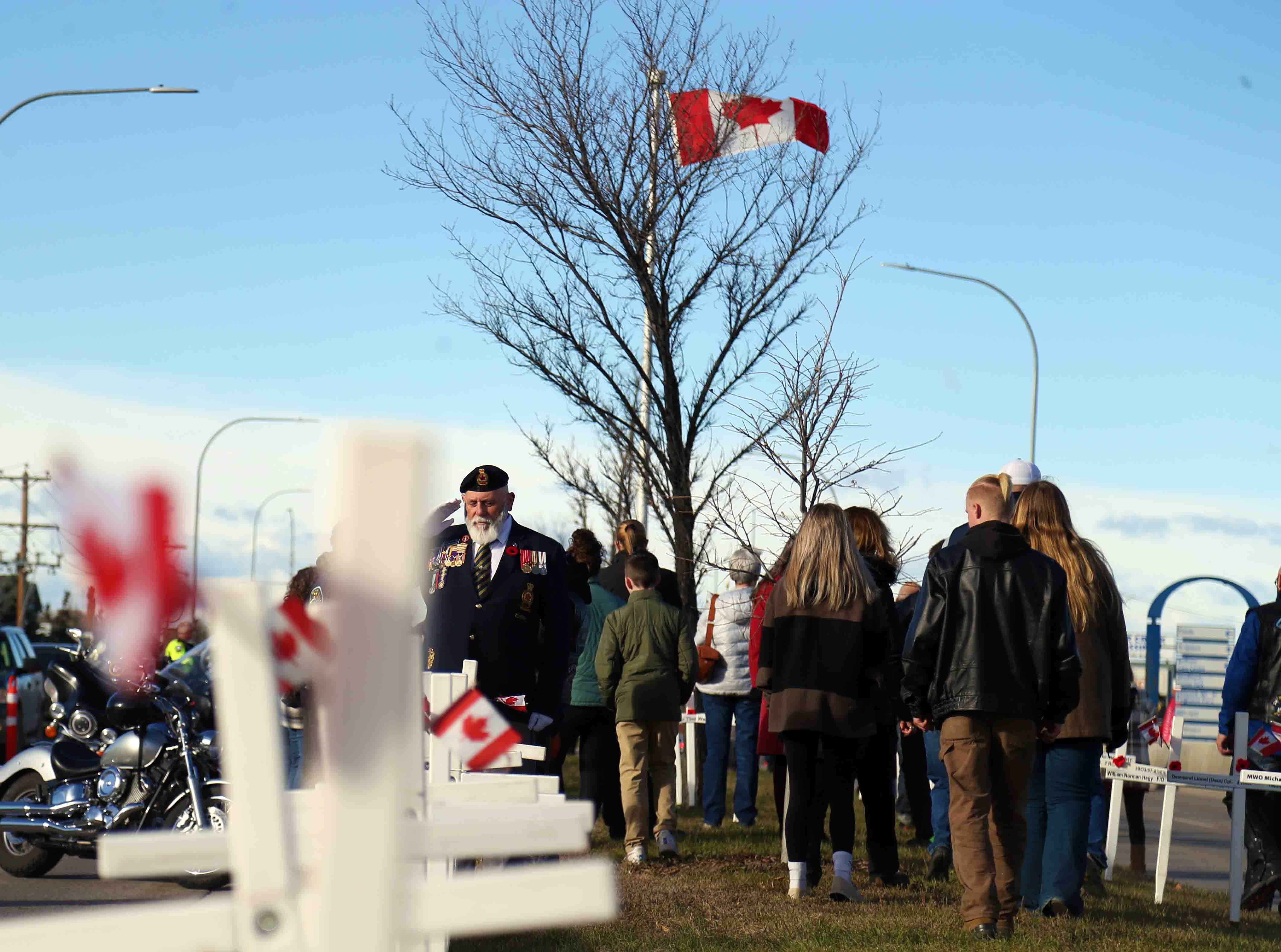 On Saturday, Airdronians joined the annual Memorial Cross Ceremony on Veterans Boulevard and placed crosses in memory of veterans. The event began with a convoy of motorcycles driving through the city and eventually stopping on Veterans Boulevard. (Photo by Anna Ferensovich)