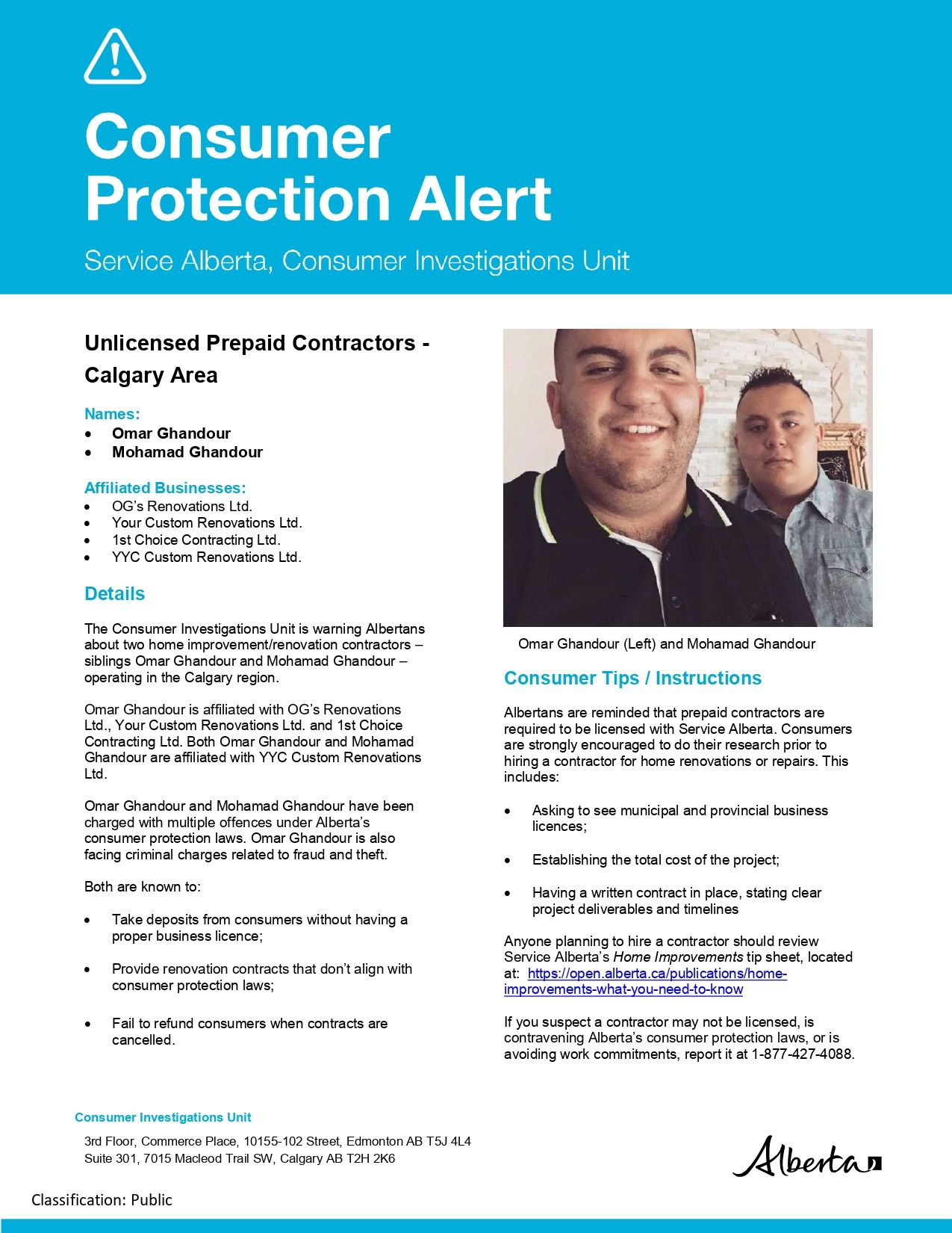Consumer alert issued for unlicensed sibling contractors ...