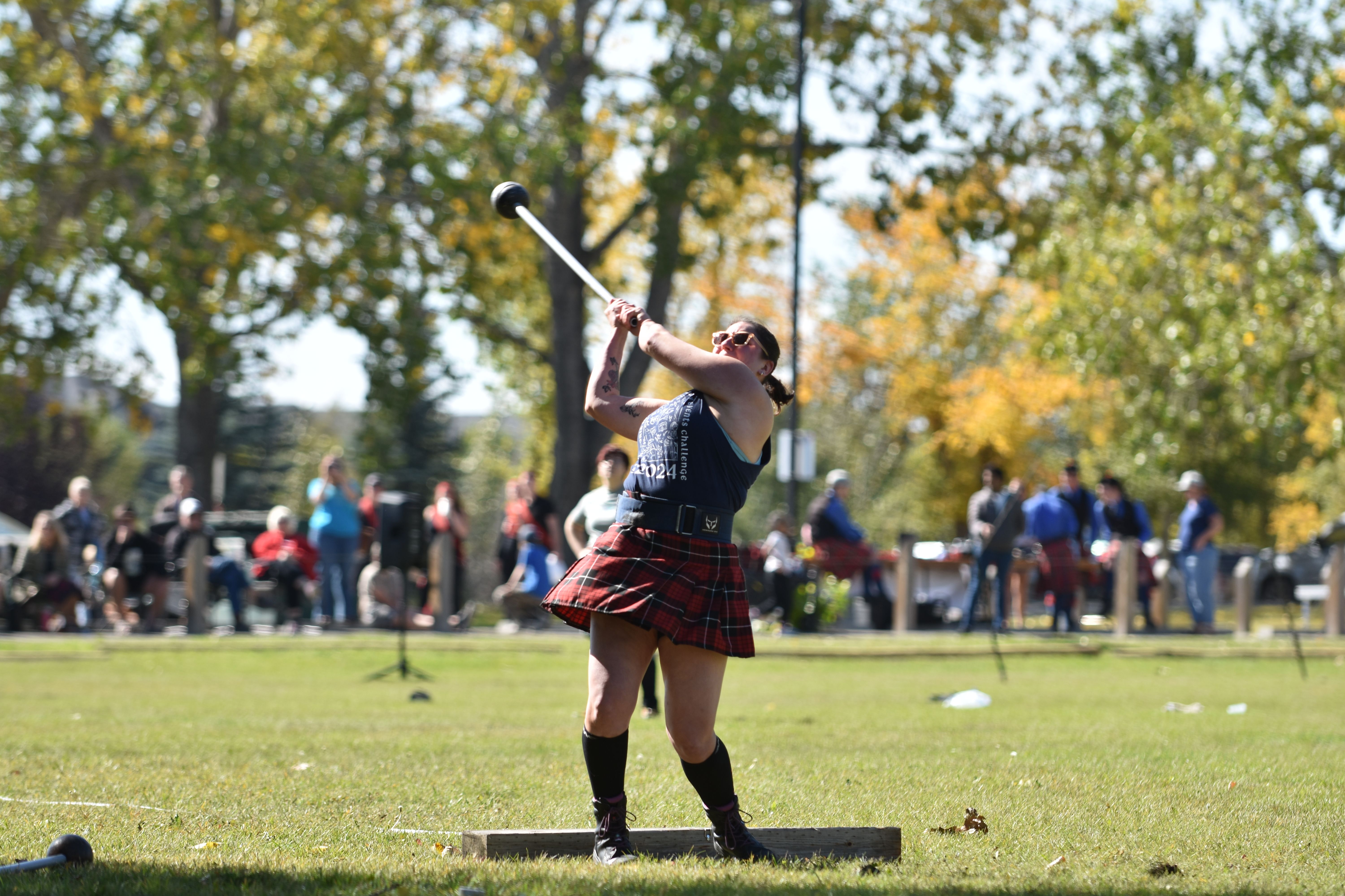 A competitor takes part in the Scottish hammer throw during the Highland Showcase.