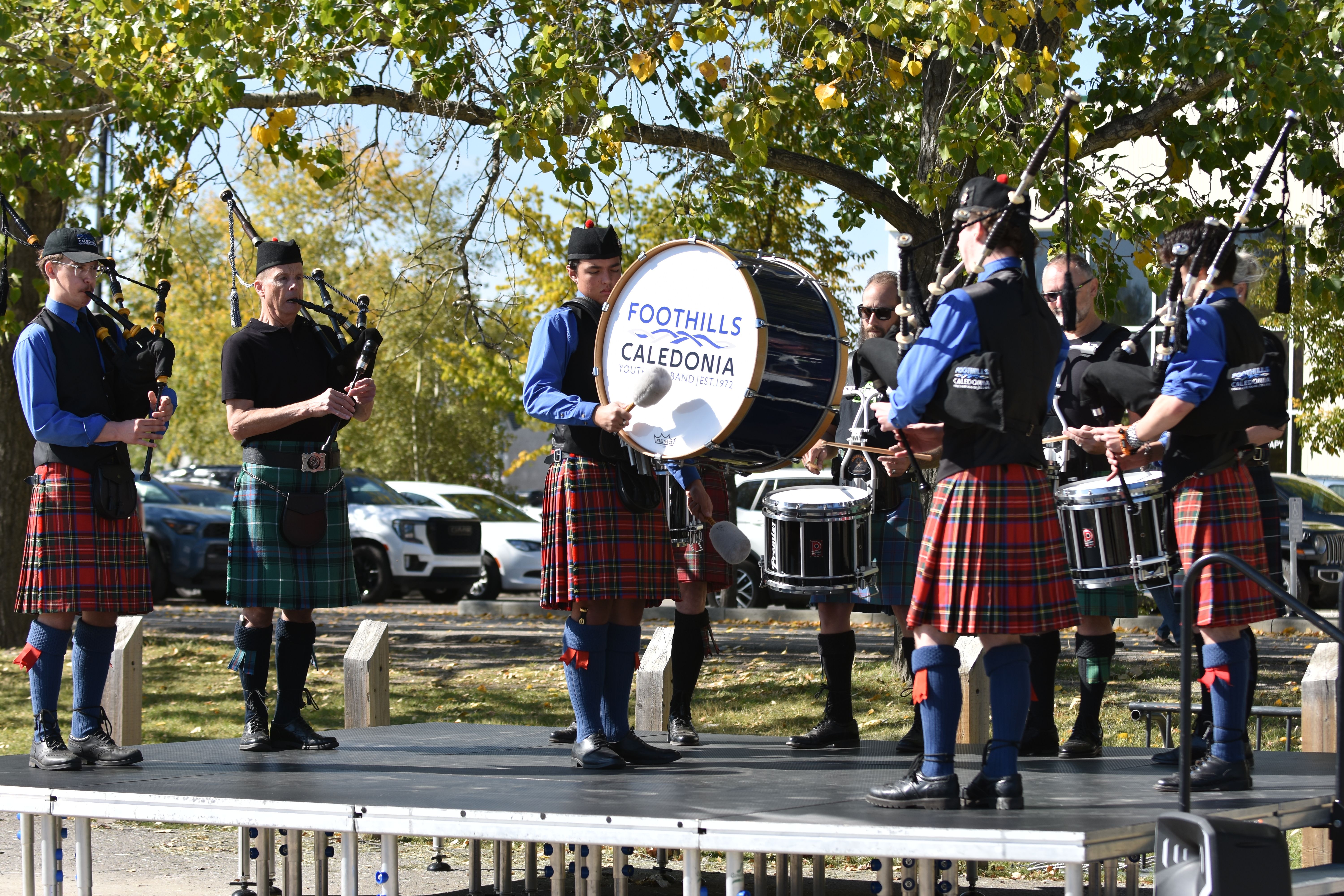 Members of the Foothills Caledonia Youth Pipe Band perform during the Highland Showcase.