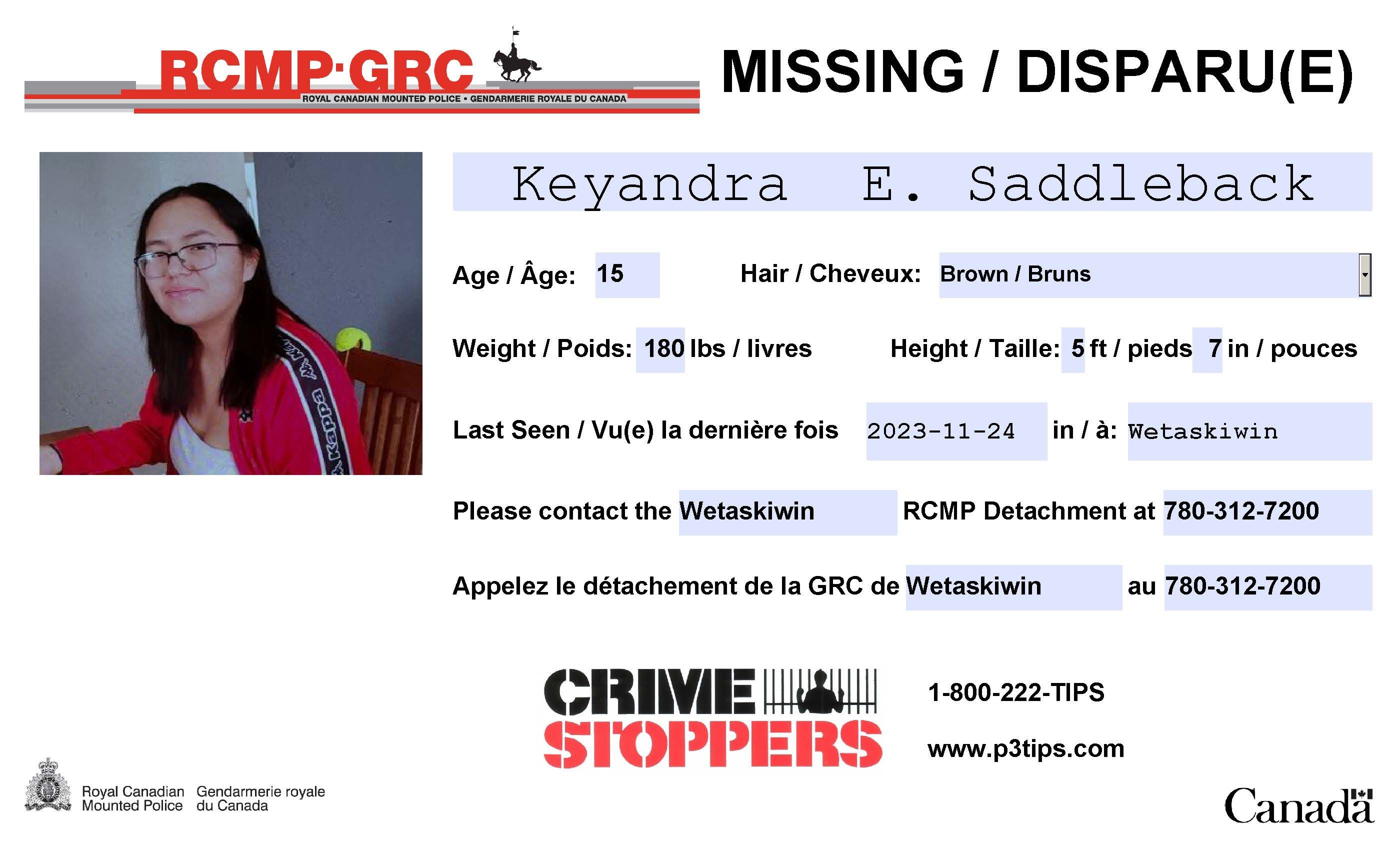 Wetaskiwin RCMP asking for your help in locating a missing 15-year-old ...