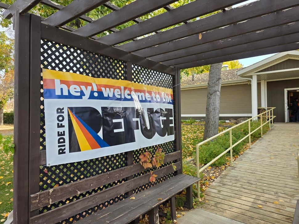 The Ride for Refuge banner, welcoming people to the event. 