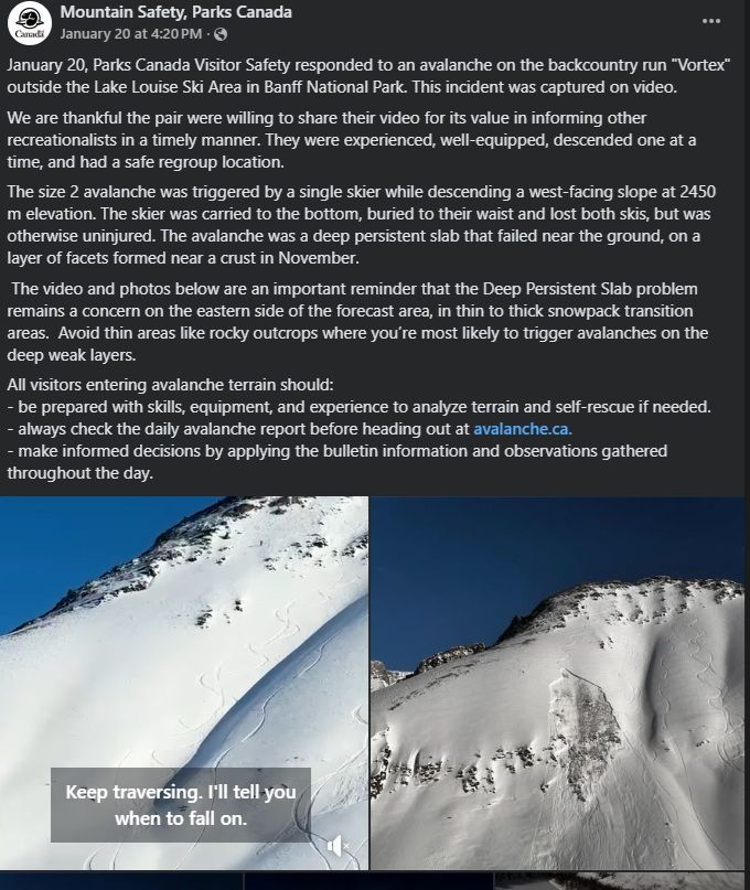 Avalanche caught on video outside Lake Louise ski area