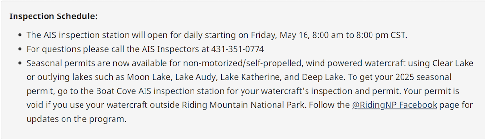 Mandatory AIS Inspections for all non-motorized watercraft in Riding ...