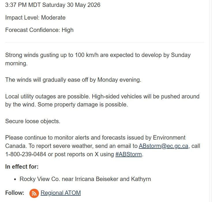 Parts of Rocky View County under wind warning as 100 km/h gusts ...