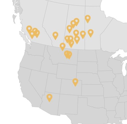 map of North America show Monette operations throughout Canada and the U.S.