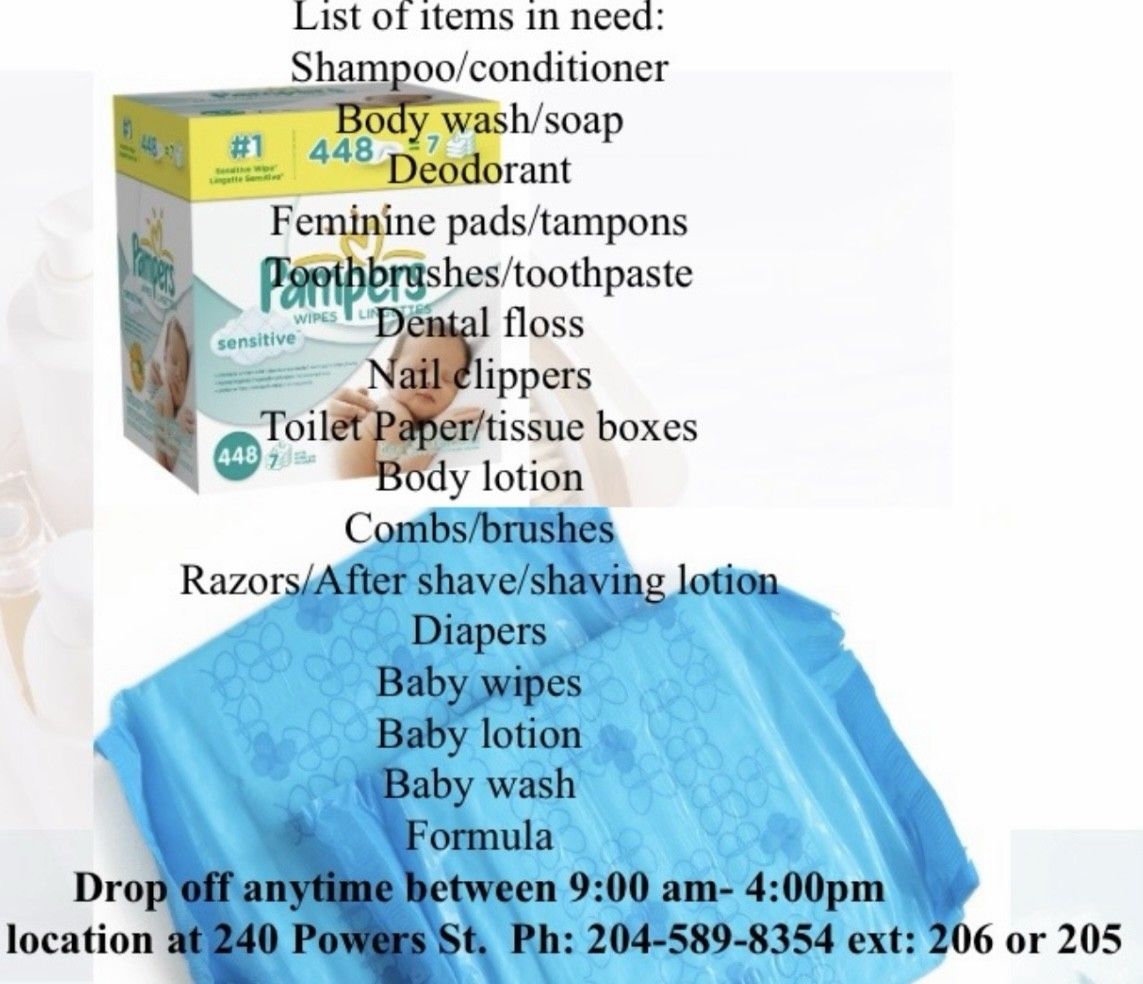 Photo of items Hope Centre Health Care is collecting during its hygiene drive